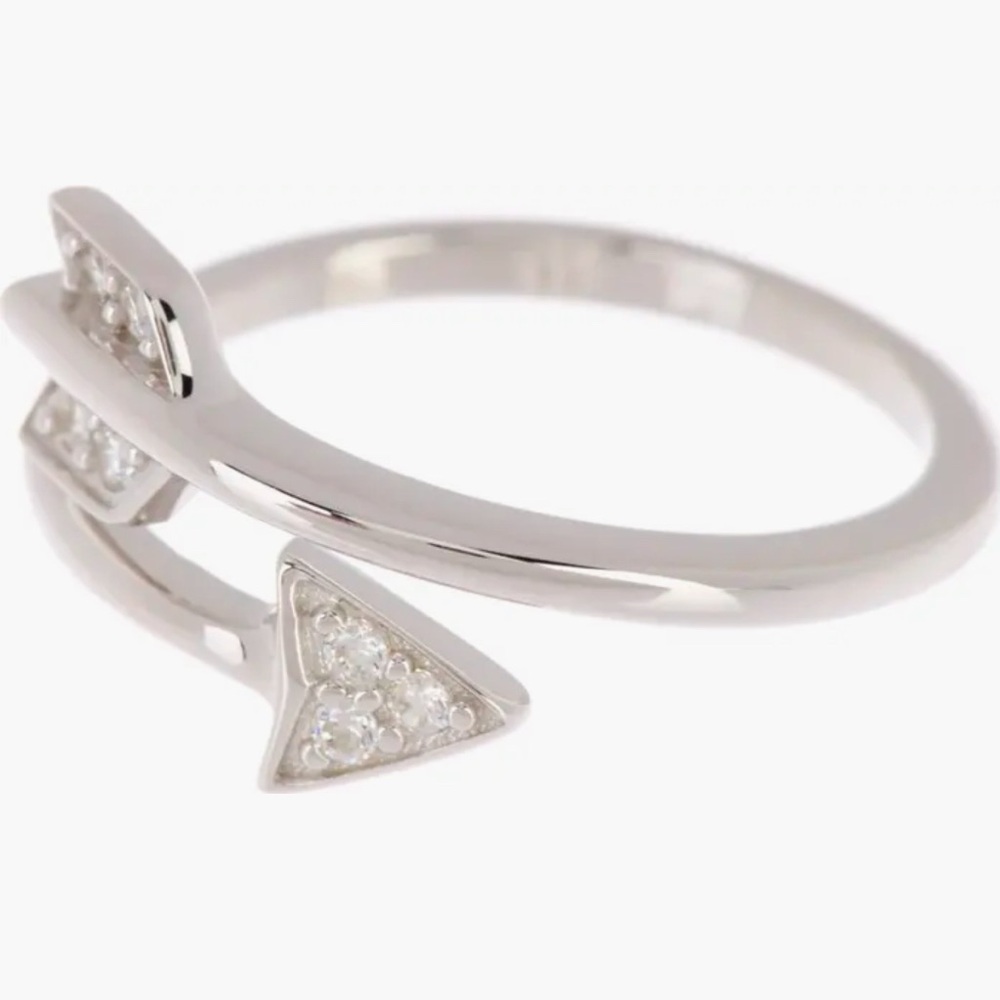 Adornia White Rhodium Plated Arrow Wrap Around Swarovski Crystal Ring size 5